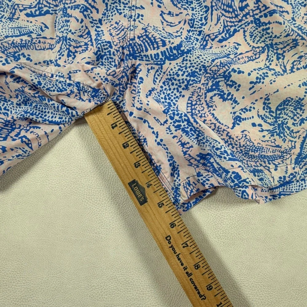 Lilly Pulitzer Mens Medium Capri Trunk Swim Shorts Pink Blue Alligator Print